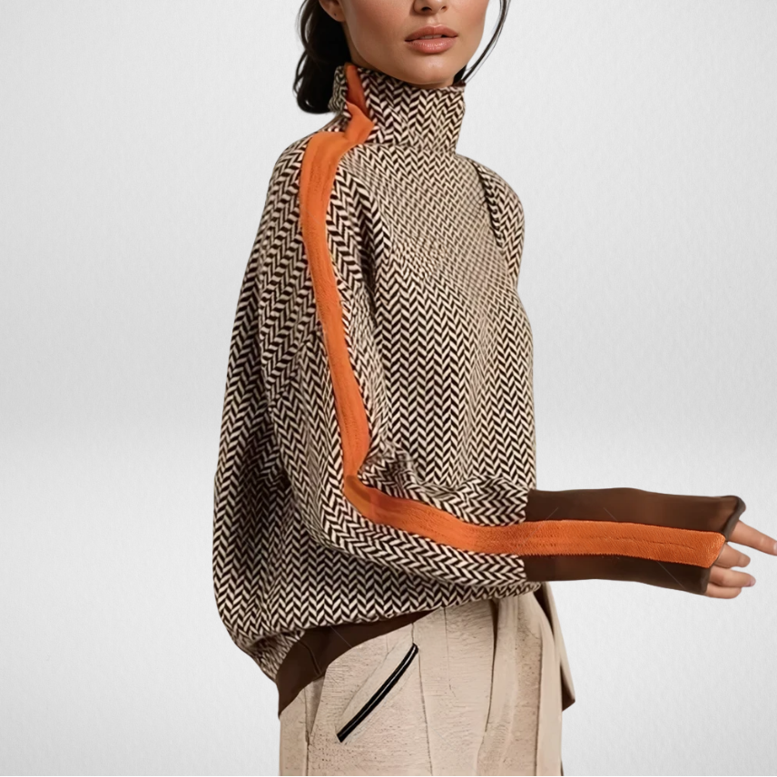 Clemencia-Jersey de cuello alto con rayas en contraste