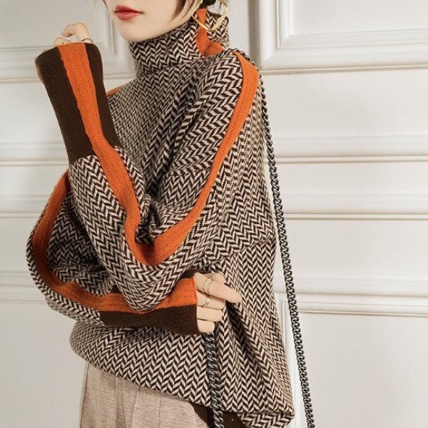 Clemencia-Jersey de cuello alto con rayas en contraste